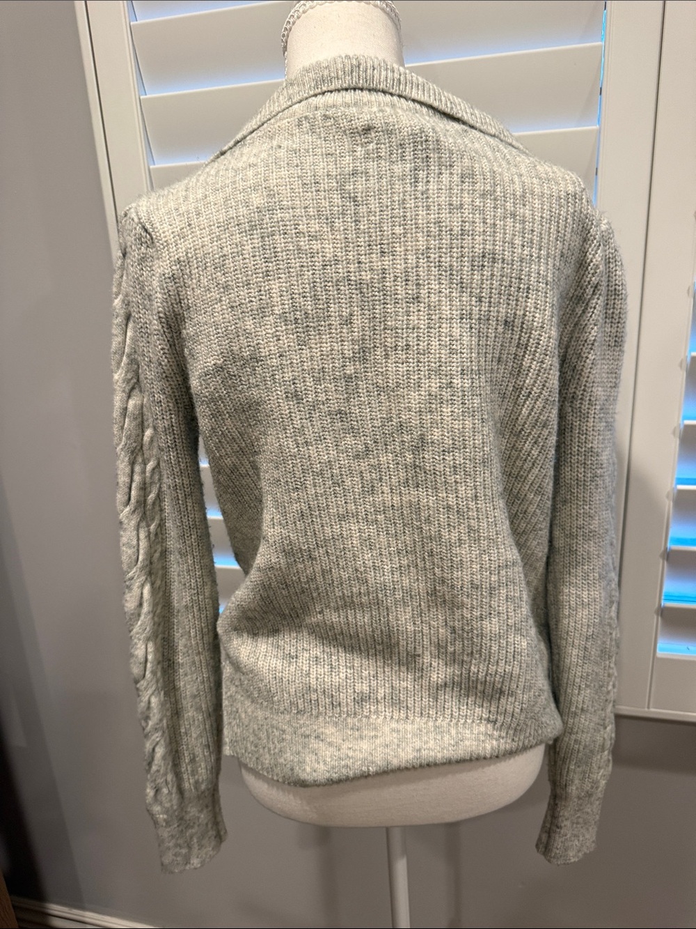 LOFT Light Gray Cable-Knit Half-Zip Sweater - Picture 6 of 7